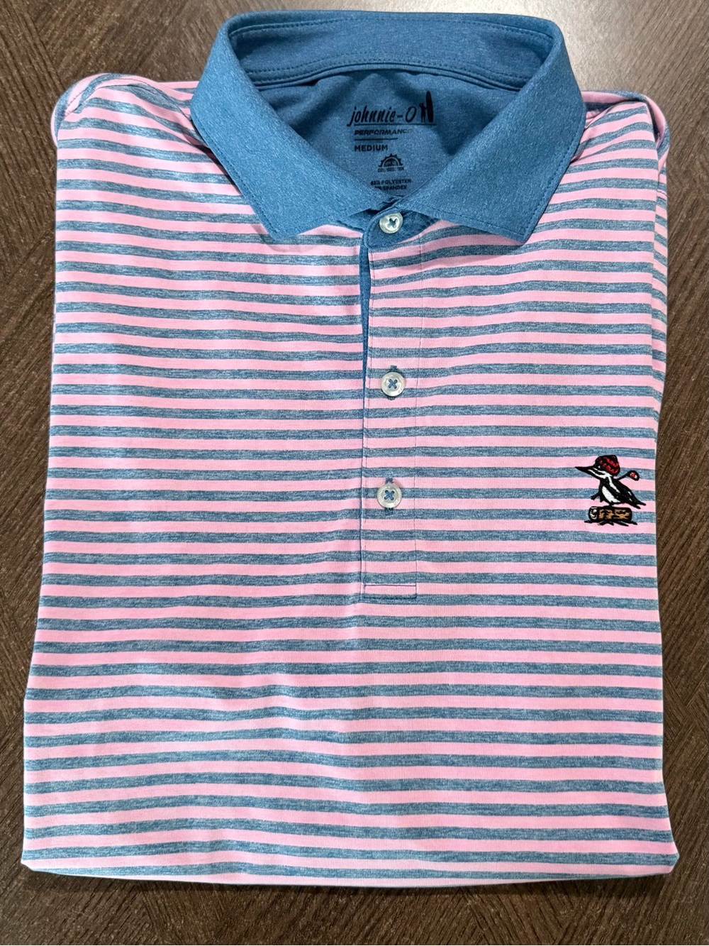 johnnie-O Blue Collar Pink & Blue Striped Performance Golf Polo